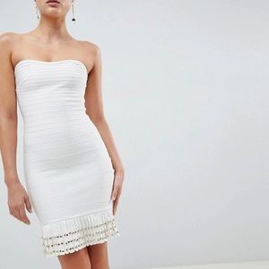 High quality Missguided midi white stretch bandage stuffed fringe dress bodycon
